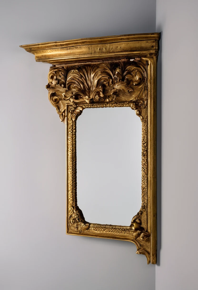 Corner of an 18th-century style water-gilded mirror frame with burnished highlights, patinated recesses and fine gesso craquelure